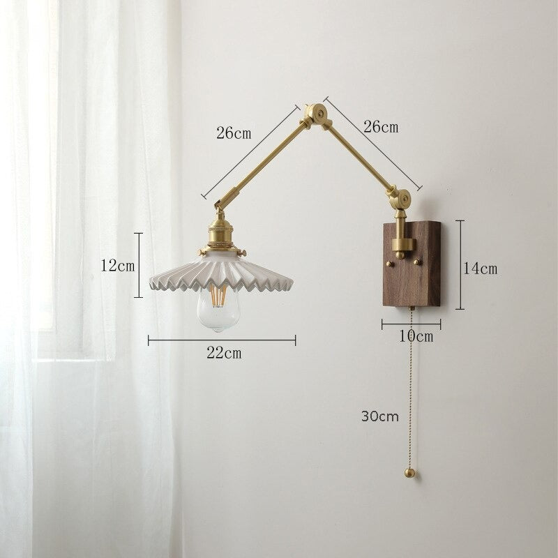 Retro Copper Rocker Arm Adjustable Ceramic Wall Lamp