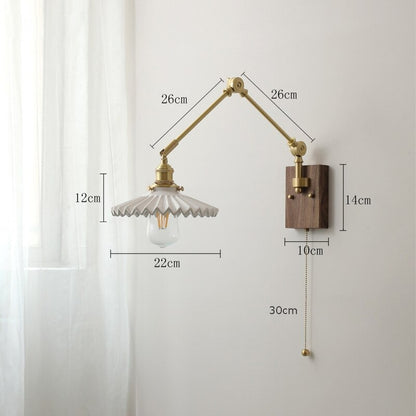 Retro Copper Rocker Arm Adjustable Ceramic Wall Lamp