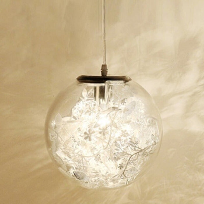 Transparent Glass Ball Tin Foil Flower Pendant Lamp