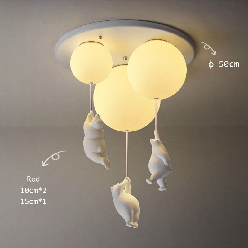 Flying Bear Glass Balloon LED E27 Kids Bedroom Ceiling Lamp