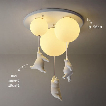 Flying Bear Glass Balloon LED E27 Kids Bedroom Ceiling Lamp