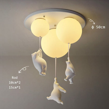 Flying Bear Glass Balloon LED E27 Kids Bedroom Ceiling Lamp