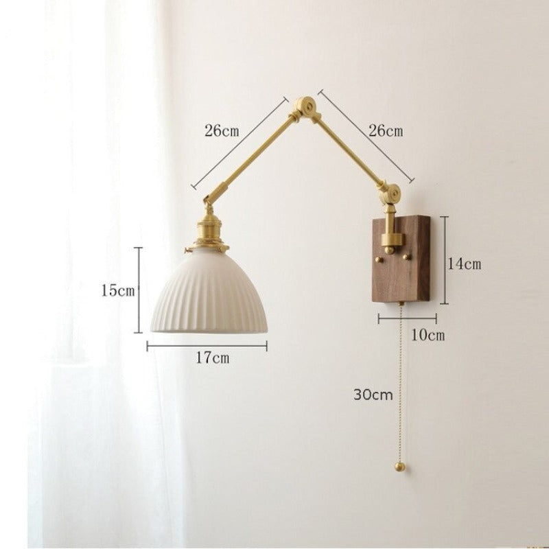 Retro Copper Rocker Arm Adjustable Ceramic Wall Lamp