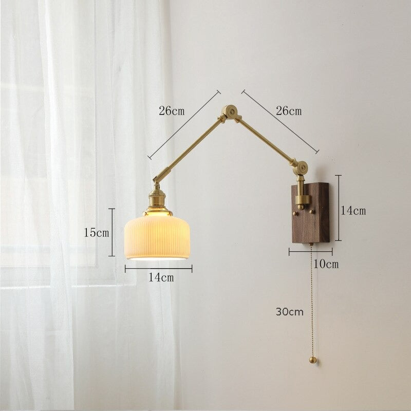 Retro Copper Rocker Arm Adjustable Ceramic Wall Lamp