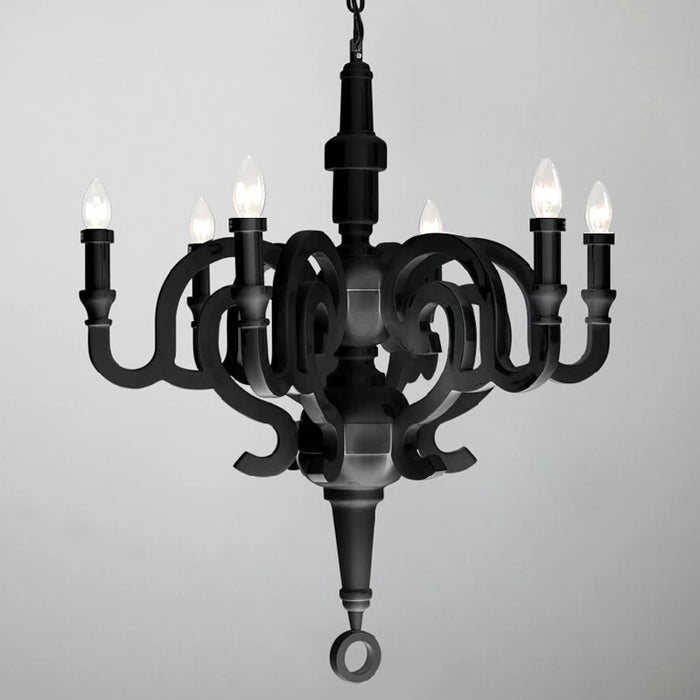 Vintage Black And White Candle Wooden Chandelier Light