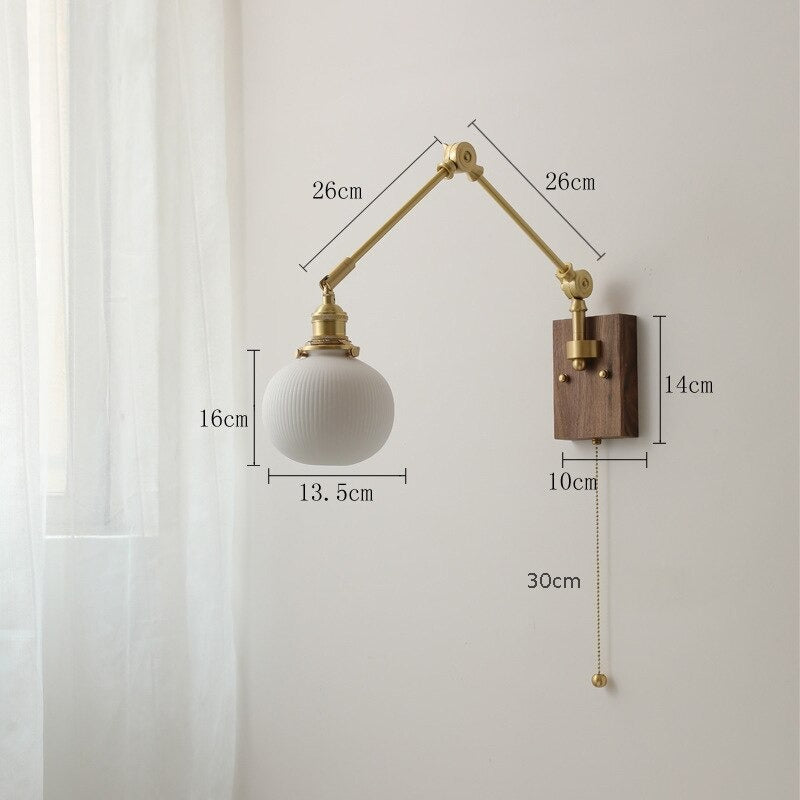 Retro Copper Rocker Arm Adjustable Ceramic Wall Lamp