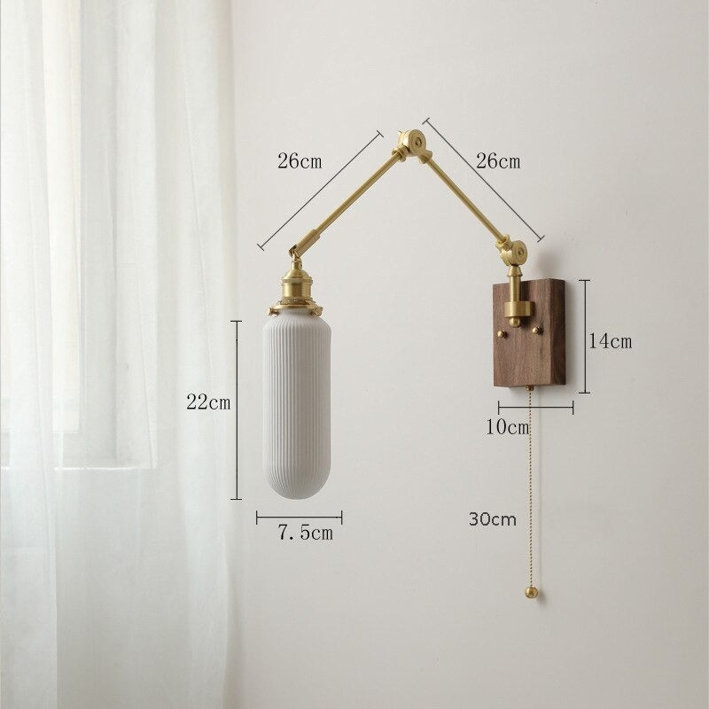 Retro Copper Rocker Arm Adjustable Ceramic Wall Lamp