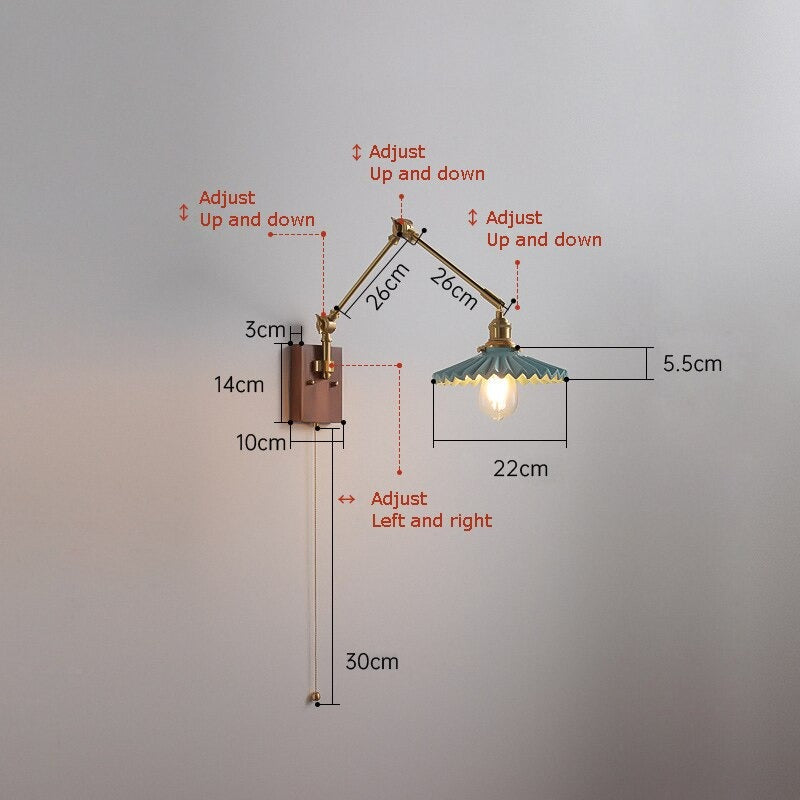 Retro Copper Rocker Arm Adjustable Wall Lamp