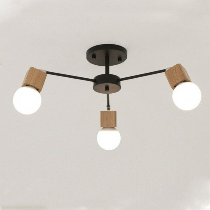 Wooden Finish Multi Heads Ceiling Lamp