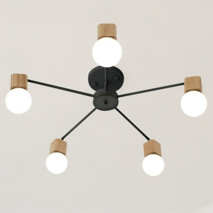 Wooden Finish Multi Heads Ceiling Lamp