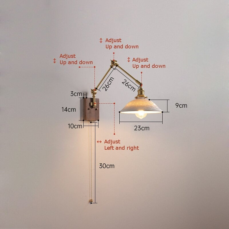 Retro Copper Rocker Arm Adjustable Wall Lamp