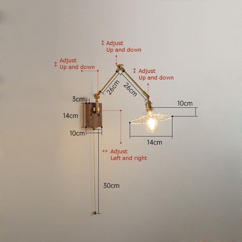 Retro Copper Rocker Arm Adjustable Wall Lamp