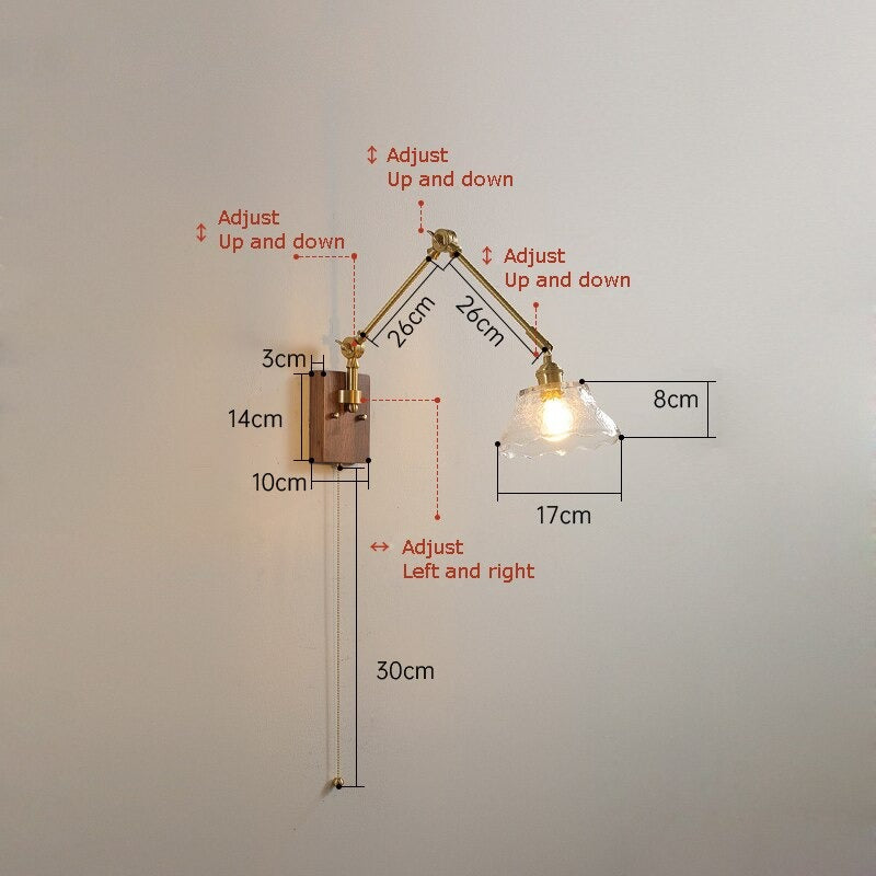 Retro Copper Rocker Arm Adjustable Wall Lamp