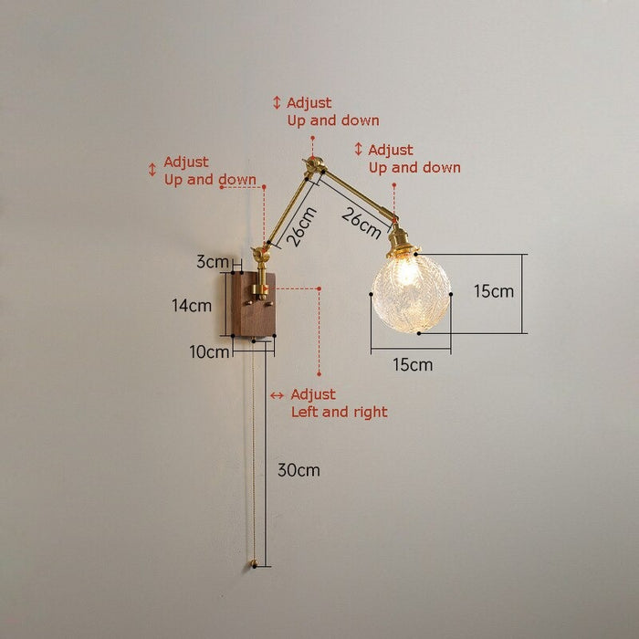 Retro Copper Rocker Arm Adjustable Wall Lamp