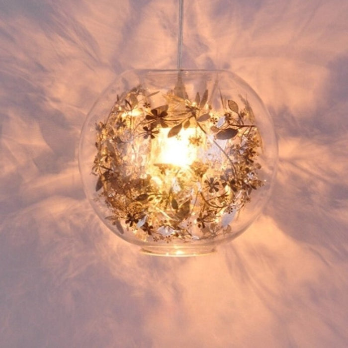Transparent Glass Ball Tin Foil Flower Pendant Lamp
