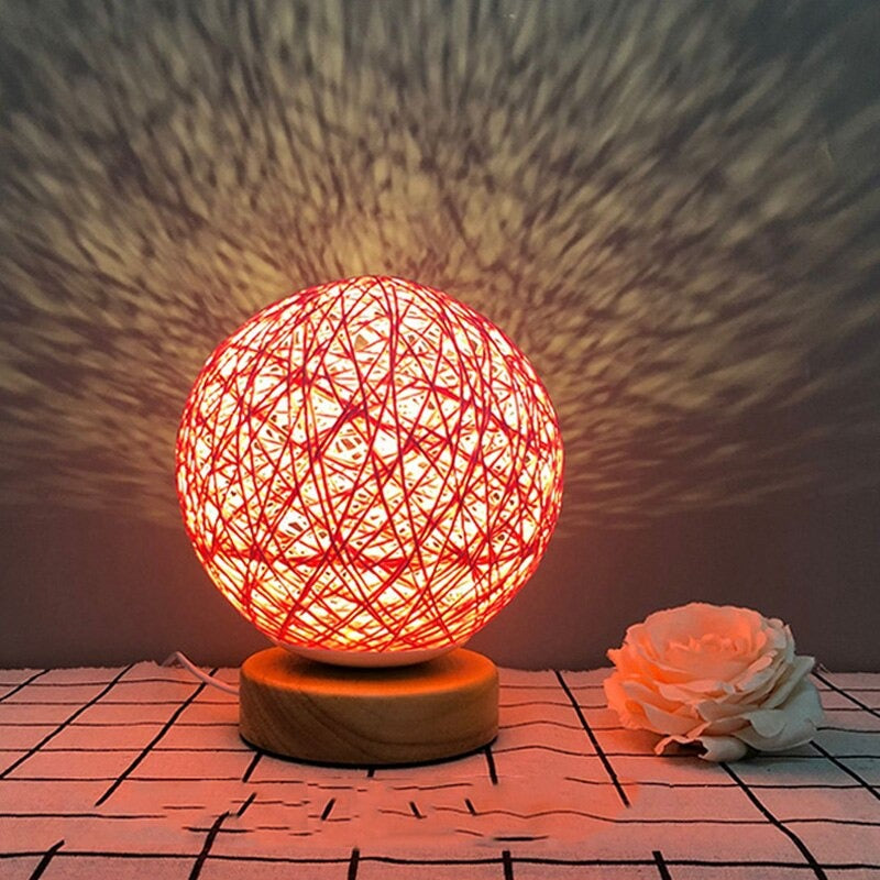 LED Rattan Ball Night Light Table Lamp