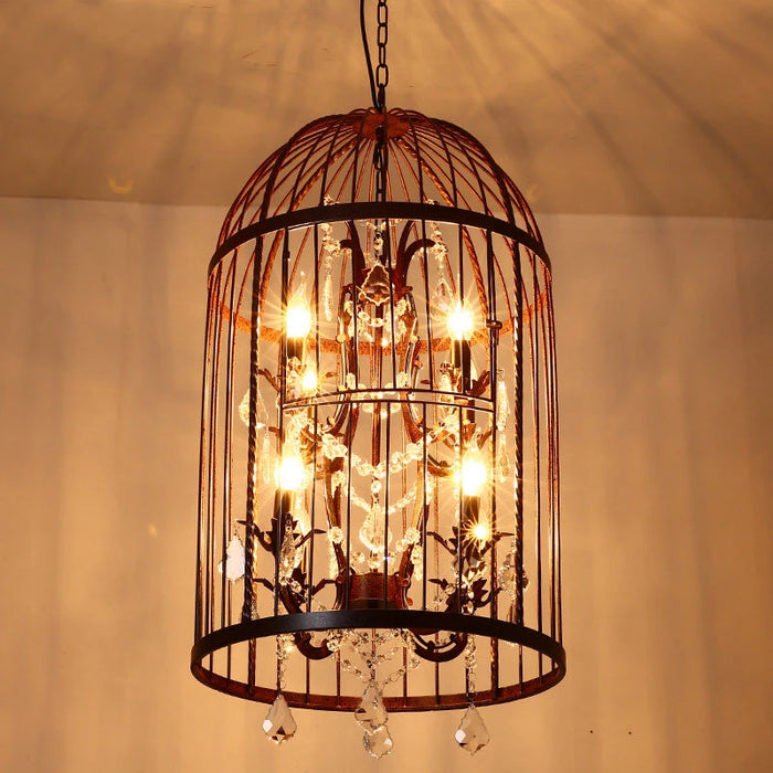 American Crystal Vintage Iron Bird Cage Chandelier