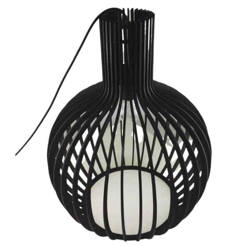 Modern Minimalist Black Wood Bird Cage Pendant Lamp