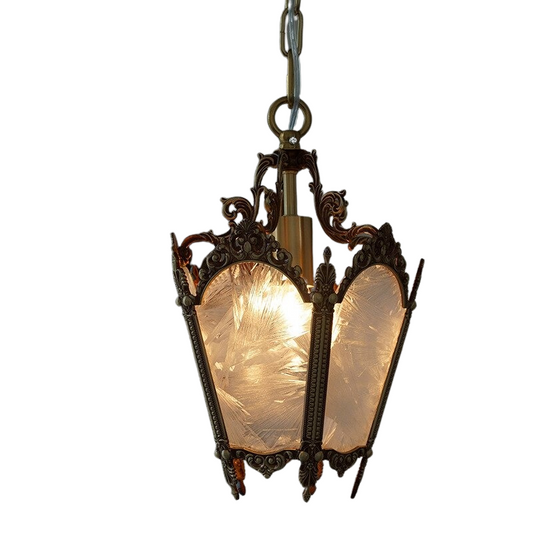 Retro Classic Brass Ice Glass Single Pendant Lamp