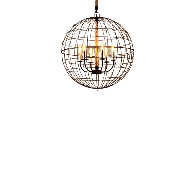 Iron Cage Retro Hemp Rope Pendant Lamp