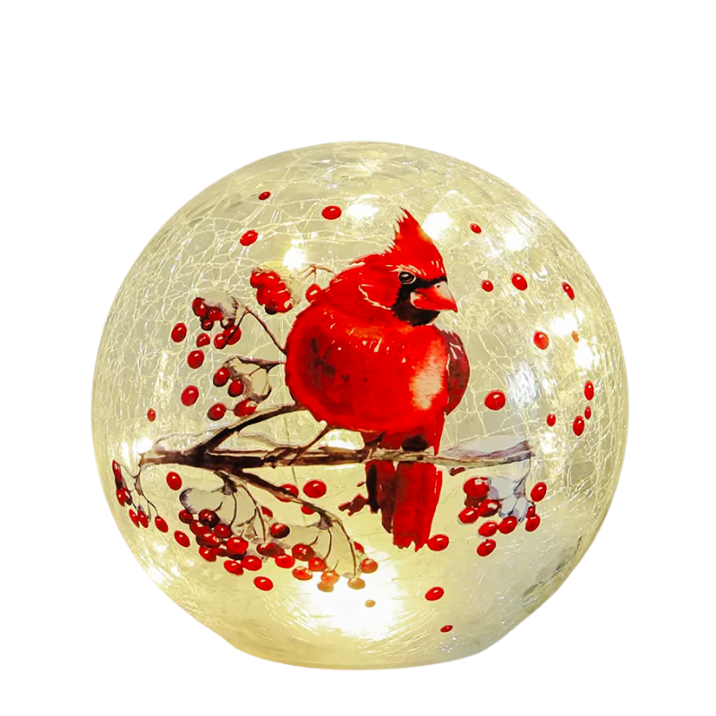 Lighted Red Bird Globe Glass Table Lamp