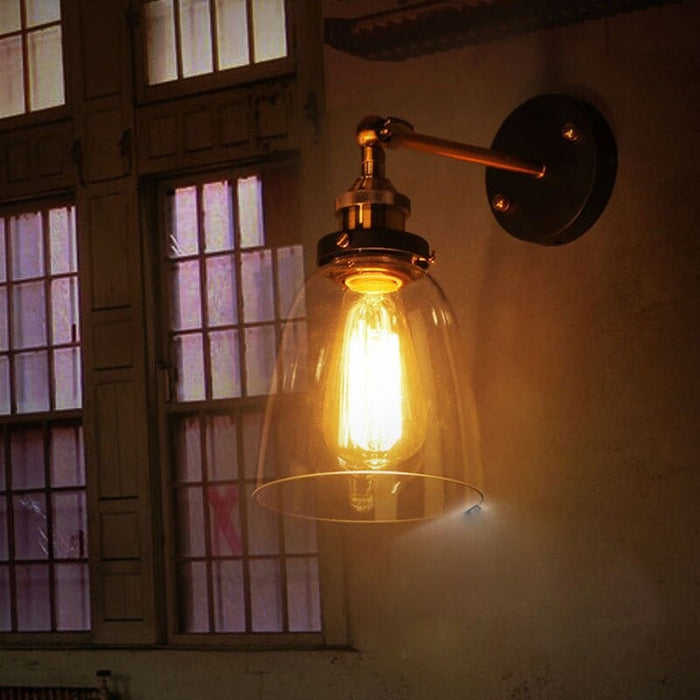 Loft Retro Antique Glass Lampshade Wall Lamp