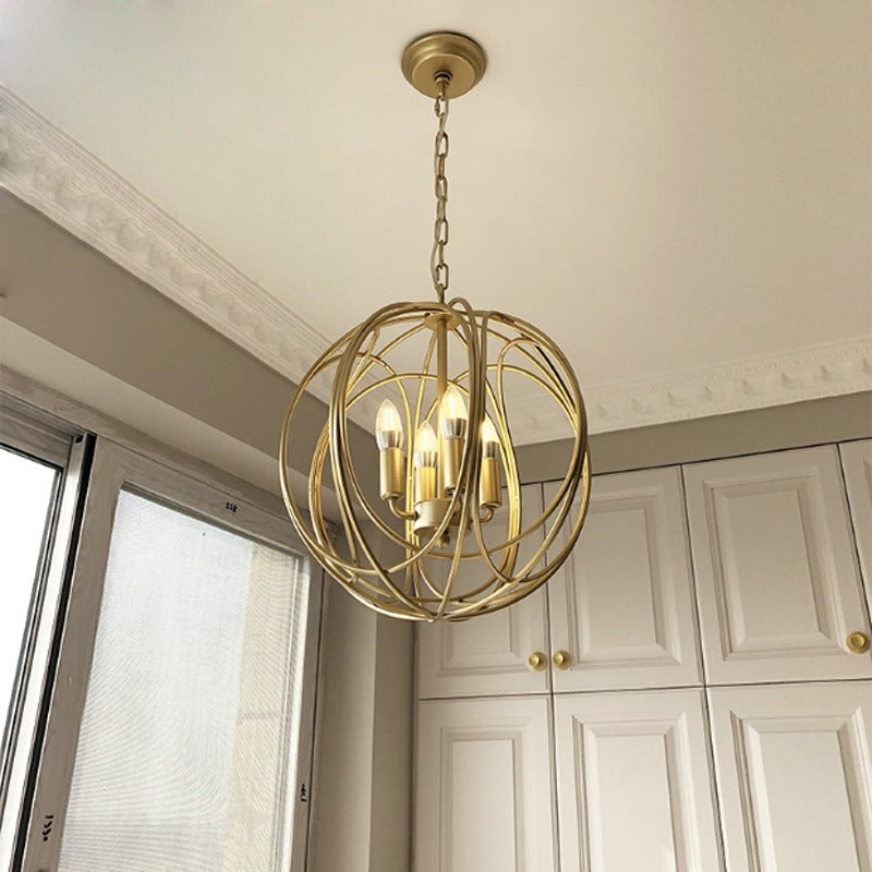 Hollow Iron Golden Paint Ball Pendant Lamp