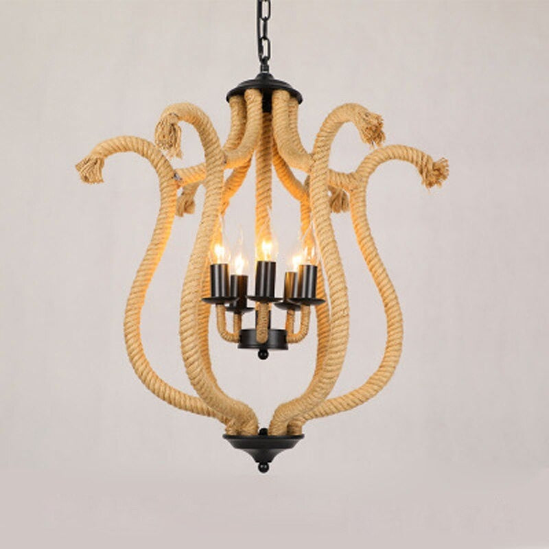 Retro Iron Adjustable Hanging Hemp Rope Chain Chandelier