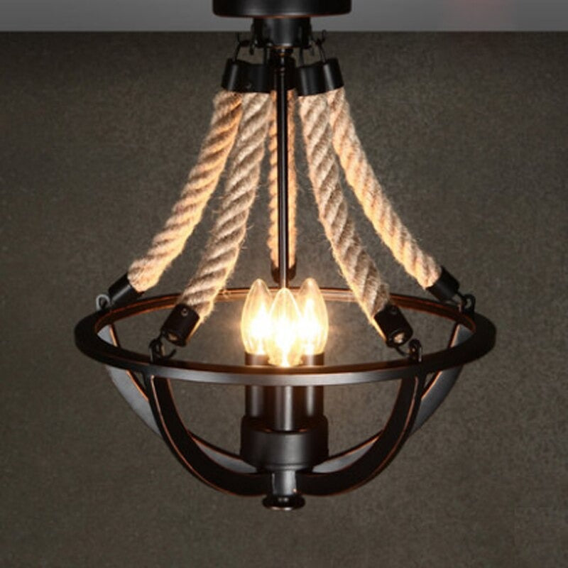 Retro Hemp Rope Rustic Iron Ceiling Lamp