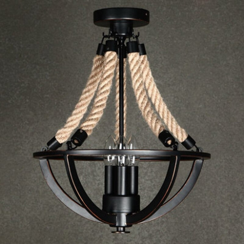 Retro Hemp Rope Rustic Iron Ceiling Lamp