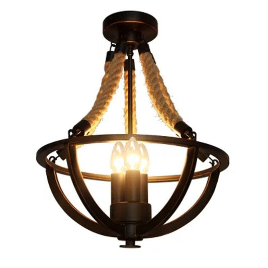 Retro Hemp Rope Rustic Iron Ceiling Lamp