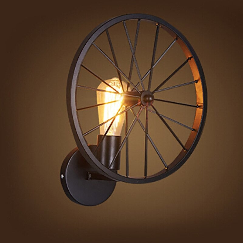 Retro Industrial Style Black Painted Wheel Wall Lamp