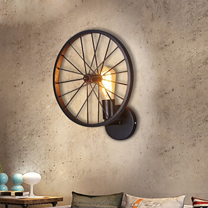 Retro Industrial Style Black Painted Wheel Wall Lamp