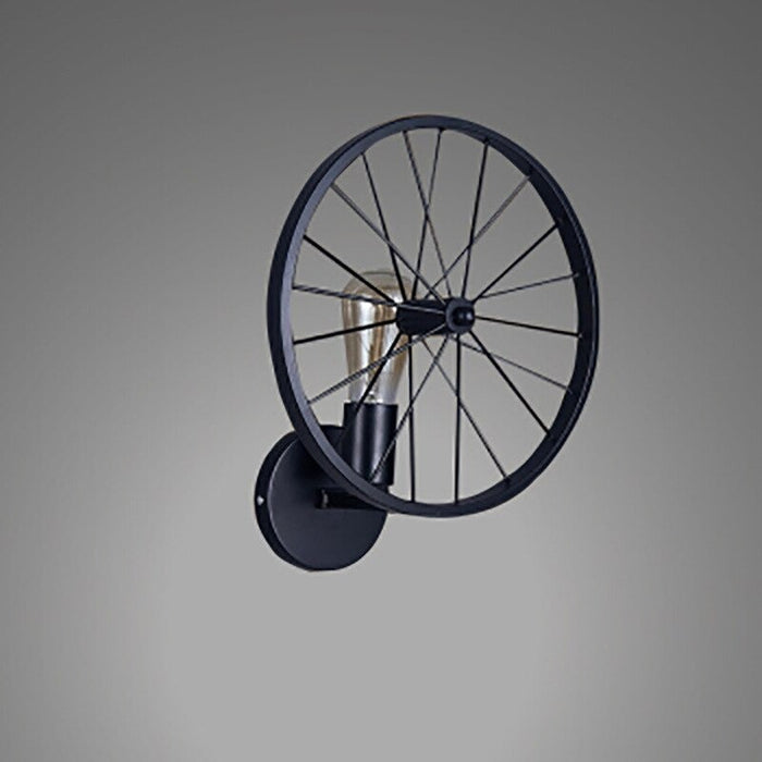 Retro Industrial Style Black Painted Wheel Wall Lamp