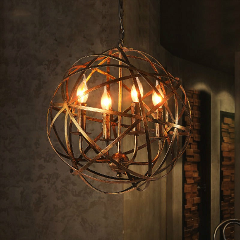 Retro Industrial Wind Cafe Iron Ball Chandelier