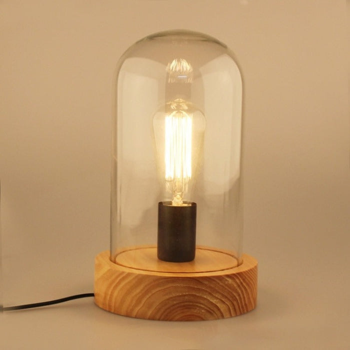 Vintage Wooden Base Clear Glass Desk Lamp