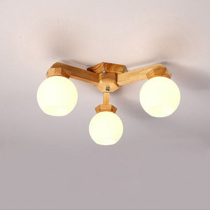 Modern Wooden Glass Ball Ceiling Lamp