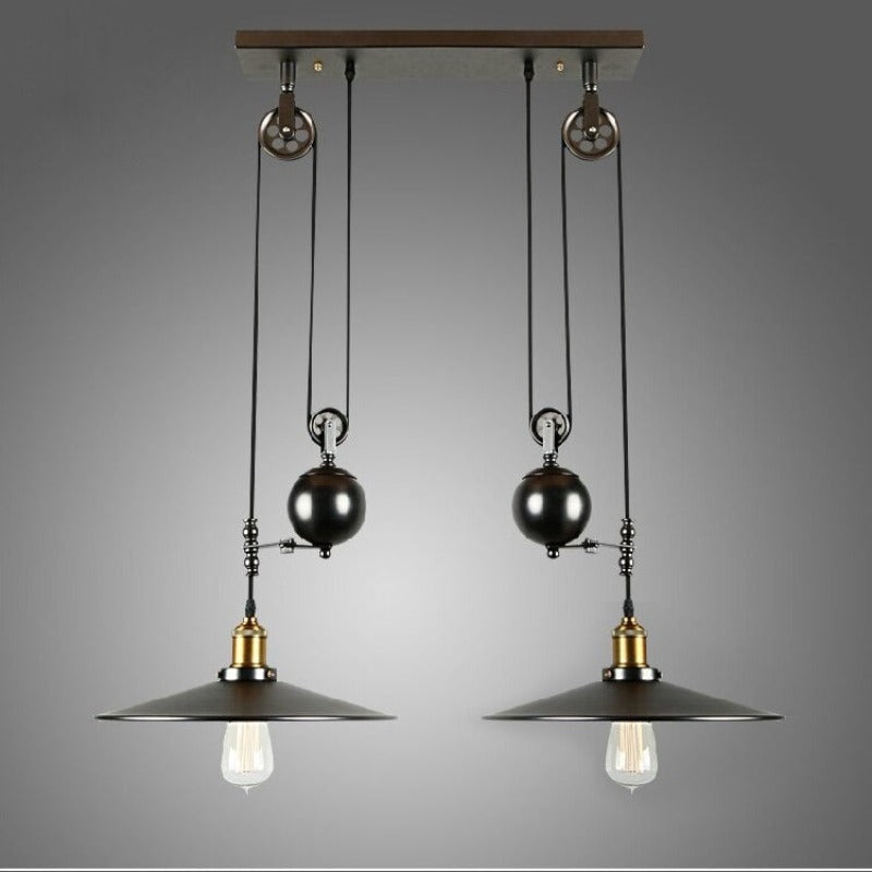 Attic Retro Industrial Iron Pulley Adjustable Chandelier Lamp