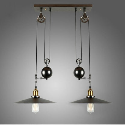 Attic Retro Industrial Iron Pulley Adjustable Chandelier Lamp