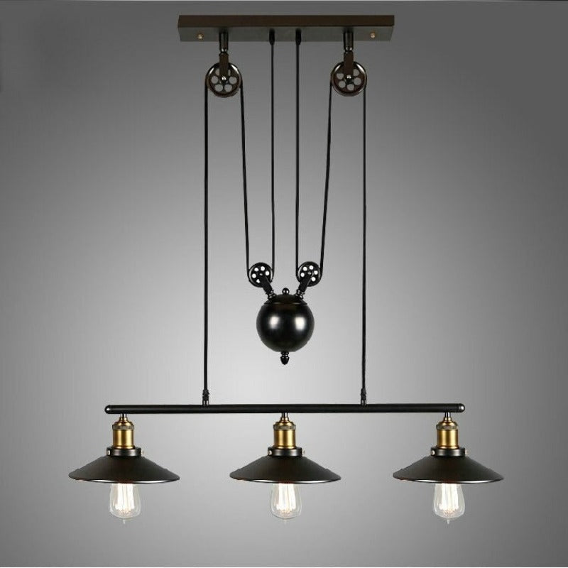 Attic Retro Industrial Iron Pulley Adjustable Chandelier Lamp