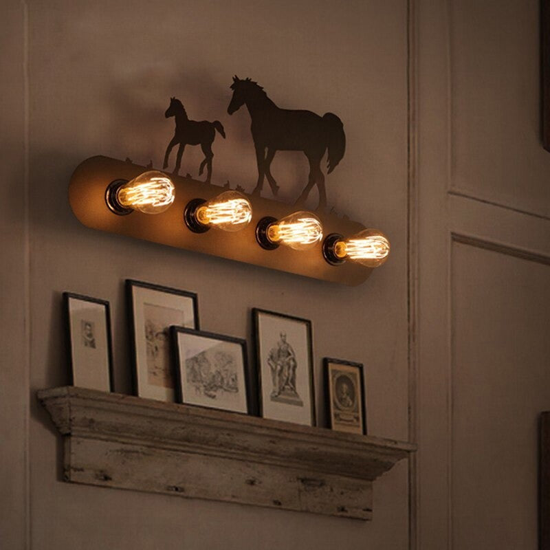 Loft Black Horse Iron Wall Lamp