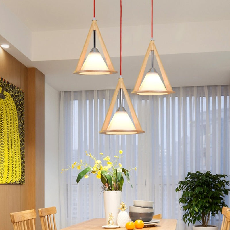 Chinese Style Rural Wooden Conical LED Pendant Lamp