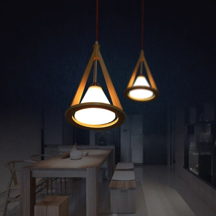 Chinese Style Rural Wooden Conical LED Pendant Lamp