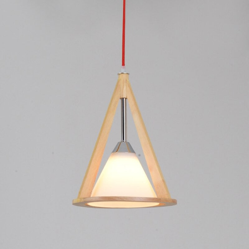 Chinese Style Rural Wooden Conical LED Pendant Lamp