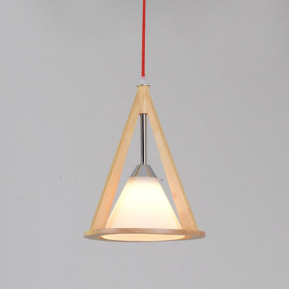 Chinese Style Rural Wooden Conical LED Pendant Lamp