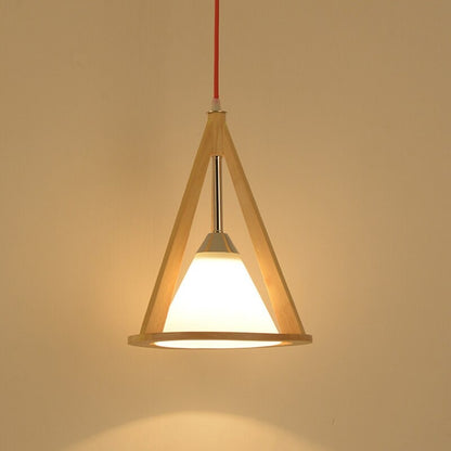 Chinese Style Rural Wooden Conical LED Pendant Lamp