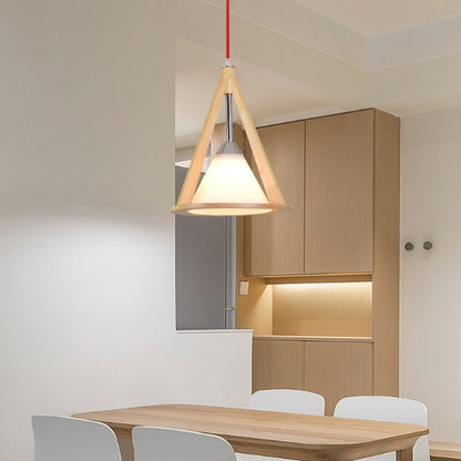 Chinese Style Rural Wooden Conical LED Pendant Lamp