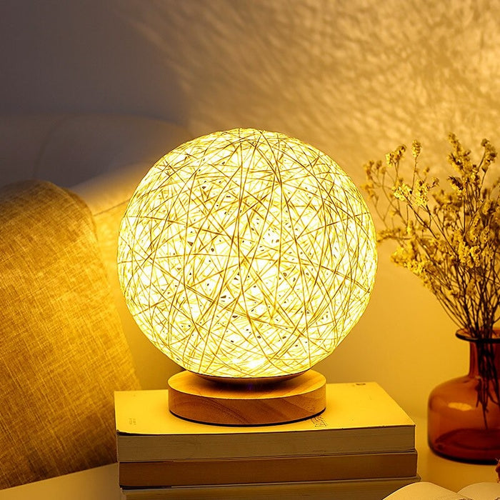 LED Rattan Ball Night Light Table Lamp