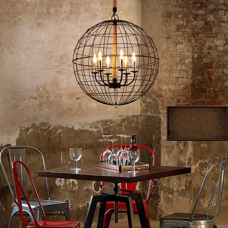 Iron Cage Retro Hemp Rope Pendant Lamp