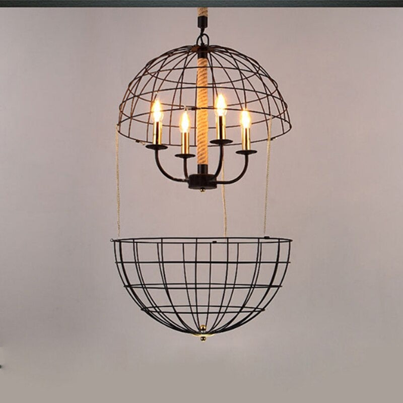 Iron Cage Retro Hemp Rope Pendant Lamp